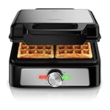 Arendo - Waffeleisen doppelt für belgische Waffeln - mit Bräunungsgradeinstellung – 1600 Watt – quadratisches Waffeleisen – Kontrollleuchten – Antihaftbeschichtung – schwarz silbernes Design