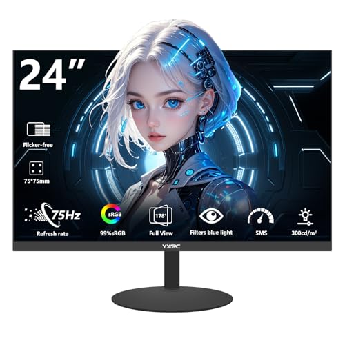 YXPC 24 inch Computer Gaming Monitor 75Hz Refresh Rate 16:9 1080P Display HDMI,VGA Ports，...