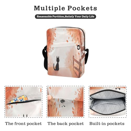 Autumn Scene Black Cat messenger bags for women Small Crossbody Bag For Women Women's Cross Body Purse Adjustable Strap for outdoor sports Travel2