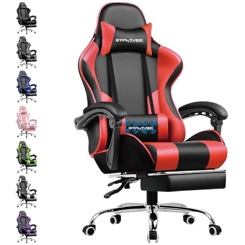 GTPLAYER Gaming Stuhl Bürostuhl Massage Gaming Sessel Ergonomischer Gamer Stuhl mit Fußstütze, Kopfstütze Massage-Lendenkissen, Gepolstert Gaming Chair, Drehsessel, rot GTPLAYER Gaming Stuhl Bürostuhl Massage Gaming Sessel Ergonomischer Gamer Stuhl mit Fußstütze, Kopfstütze Massage-Lendenkissen, Gepolstert Gaming Chair, Drehsessel, rot