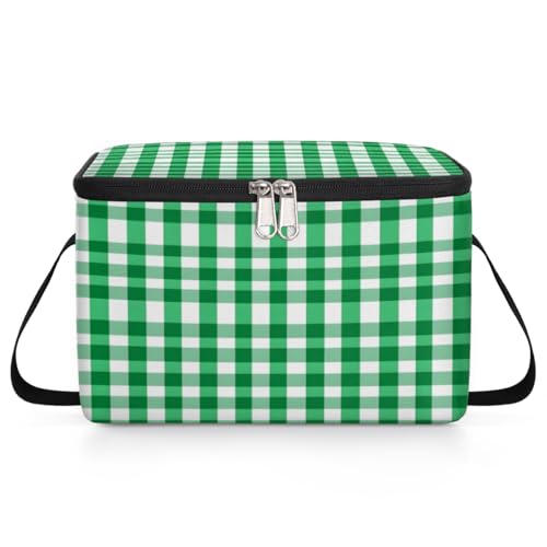 Green Picnic Plaid Lunch Bags for Women Men 9 Cans, Hot & Cold Food Delivery Bag Insulated Grocery Bag Insulated Lunch Box Gingham Check Cooler Bag for Office Work Picnic Beach