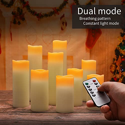 Baleid Flameless Candles Battery Operated 4" 5" 6" 7" 8" 9" Set Of 9 Ivory White Real Wax Pillar Led Candles With 10-Key Remote Control Adjustable Brightness, Cycling 24 Hours Timer (2.2 Inch,9 Pack) #TOP6