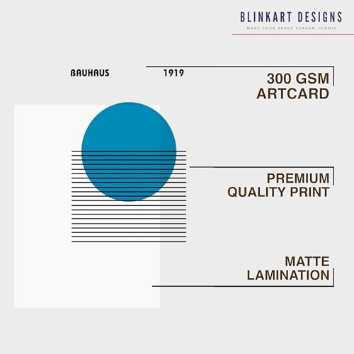 Image of BLINKART Vintage Bauhaus Retro Geometric Aesthetic Poster Gallery | Colorful Wrap Framed For Home Office Studio Living Room Modern Art Studio Decoration Abstract Shapes | (d77) | 13x10 Inch