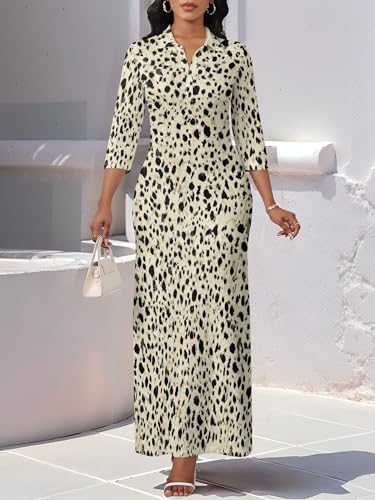 Image of PinkPatty Women's Casual 3 /4 Sleeve Polo V Neck Bodycon Maxi Dress
