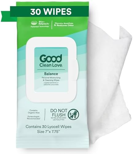 Good Clean Love Rebalance Feminine Wipes, Feels like natural moisture, Reduces Odor & a Cleansing Hygiene Product Made with Aloe, pH-Balanced Feminine Wipes, 30 Biodegradable Wipes