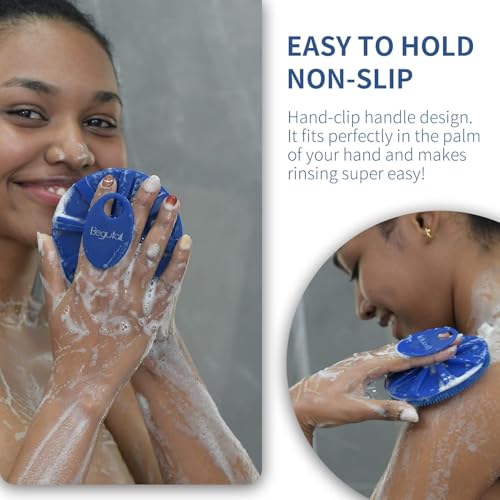 Image of Silicone Body Scrubber 2 Pack, Shower Bath Scrubber, More Hygienic Than Traditional Loofah, Lather Nicely, Gentle Exfoliating Brush for Women Men Baby Sensitive Skin, Blue+Rose