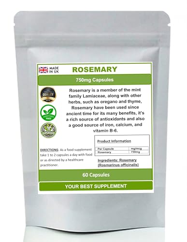 Rosemary Capsules 750mg 100% Natural Pure no additives (High Strength) (60)