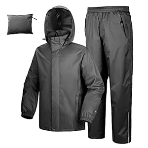 33,000ft Men’s Waterproof Rainsuit Hooded Rain Jacket Rain Trousers Packable Raincoat Sets Windproof Two Piece Rain Suit with Safety Reflectors for Fishing Hiking Camping