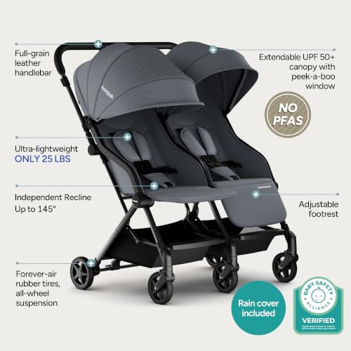 Image of Mompush Lithe Double Stroller, Lightweight Side by Side, Infant & Toddler