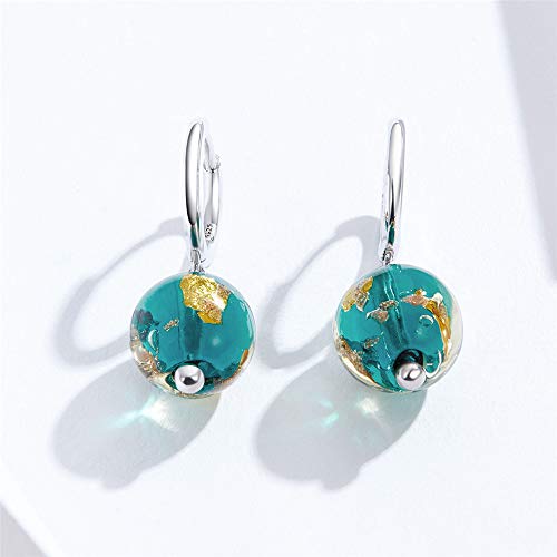 Dainty Blue Earth Drop Dangle Small Hoop Earrings for Women Girls 925 Sterling Silver Gold Continents Round Murano Glass Ball Earring for Sensitive Ear Fashion Jewelry Souvenir Gift4
