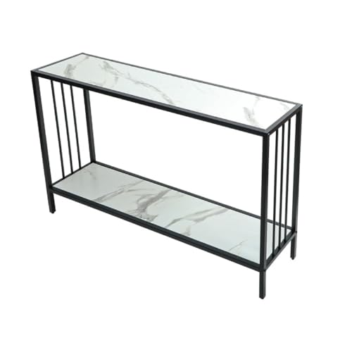 Image of Metal Frame 2-Tier Premium Entryway Table for Living Room, Hallway & Bedroom | Modern Narrow Sofa Console Table for Home & Office Decor | Sturdy & Stylish Accent Table (Black Strip)