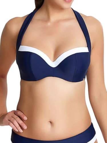 Panache Swim Women's Panache Plus Anya Cruise Bra Sized Molded Padded Multiway Bikini Top, Navy/White, (30) G