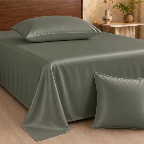 Image of HOMEMONDE 100% Bamboo King Size Flat Bedsheet with 2 Pillow Covers | 300 TC Luxury Cooling Bed Sheet | Ultra Soft, Breathable & Moisture Wicking | (Charcoal Grey, 108x108 Inches)