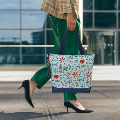 Image of NGIL Medium Top Zipper Closure Canvas Tote Bag with Attached Matching Coin Purse For Moms and Nurses