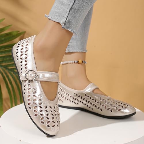 Women's Casual Ballet Comfortable Round Toe Mary Jane Shoes Breathable Adjustable Buckle Strap for Daily Wear3
