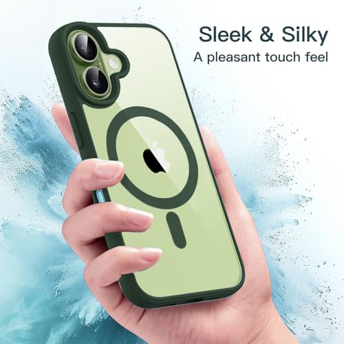 Image of DIZORO Compatible iPhone 17 Case,(Compatible with MagSafe) Non Yellow Military-Grade Drop Protection & Hard PC Back Cover Slim Transparent Anti-Scratch Shockproof Phone Case (Green)