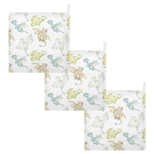Image of vvfelixl Watercolor Dragons Cartoon Style Baby Burp Cloths Baby Muslin Washcloths for Boys Girls Cotton Baby Face Towel for Newborn Infants Soft and Absorbent 11.8 X 11.8 in, 5 Pack