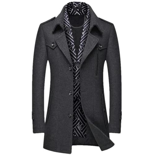 Manteau hiver laine homme coupe ajustée pardessus de qualité supérieure gris L