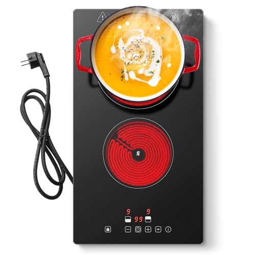 KICHPOWER Plaque Vitrocéramique 2 feux, Plaque de cuisson Electrique 30cm, Commande Tactile, 3000W 9 Niveaux de puissance, Minuterie 1-99 min, Pour toutes les...