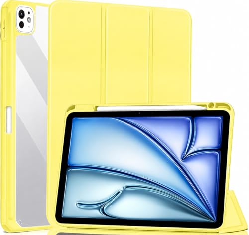 Image of ProElite Case for iPad Air 11 Inch M4 /M3 /M2 2026 /2025 /2024, iPad Air 10.9 inch 5th /4th Gen & iPad Pro 11 inch 4th /3rd Gen 2022 case Cover, Transparent Smart Flip Cover with Pencil Holder, Yellow