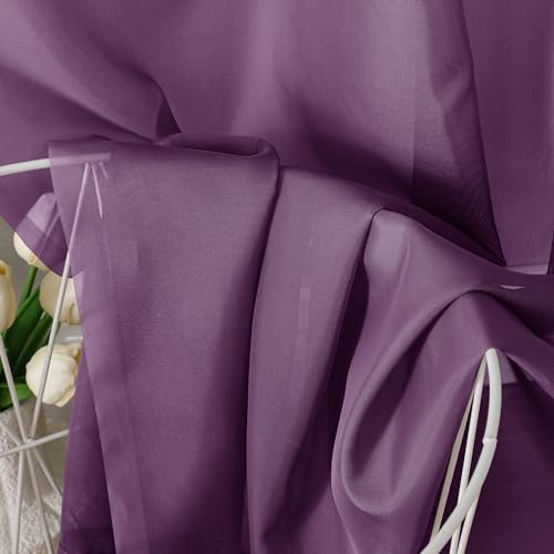 Image of OVZME Plum Sheer Curtains 63 Inches Long 2 Panels - Soft Light Filtering Window Sheer Panels for Living Room /Bedroom, Top Dual Rod Pocket, 1 Pair, Each 42Wx63L Inches