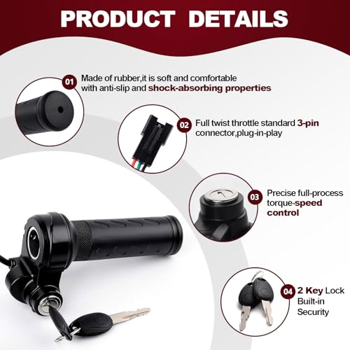 Image of Ridstar Q20 Full Twist Throttle,3-Pin Plug and Play with 2 Keys,Universal Electric Bike Throttle Grip for Ridstar Q20 /Q20Lite /Q20Pro /H20 /H26 Pro /H20 Pro Most Ebikes,Motorcycles,Scooters