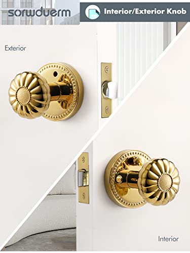 Sorwduerm Door Knobs With Lock Interior Gold Privacy Polished Brass Door Knob For Bedroom And Bathroom,Zinc Alloy 1 Pack #TOP3