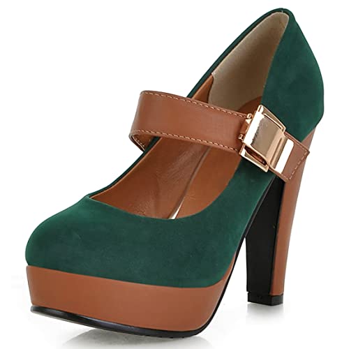 Trendenzy Women's Round Toe Platform Pumps Chunky High Heel Dress Shoes2