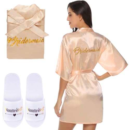 Moiuguli Morgenmantel für Hochzeit, Satin Braut/Brautjungfern Bademantel V...