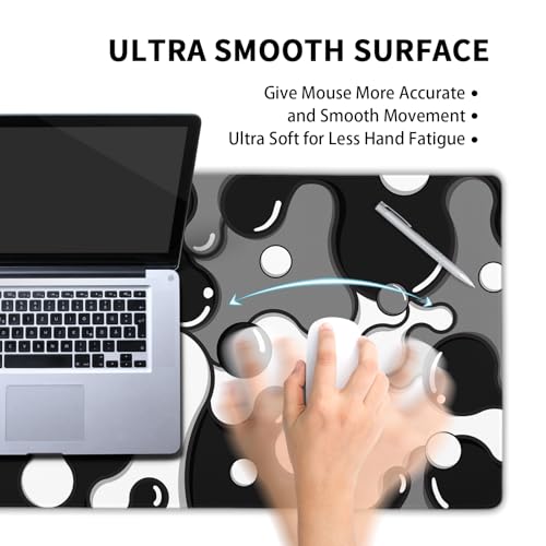 Image of Black White Grey Mouse Pad XL Large Anime Cool Geometric Japanese Extended Desk Mat 60x35 CM Non-Slip Rubber Base Stitched Edge Large Mousepad for Desk Gaming Laptop Desktop,24x14 Inch