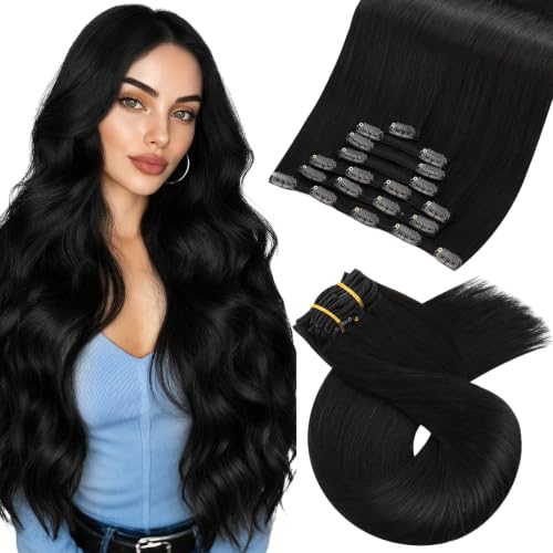 Image of Moresoo Natural Black Clip in Hair Extensions Seamless Blend 20 inch 120g