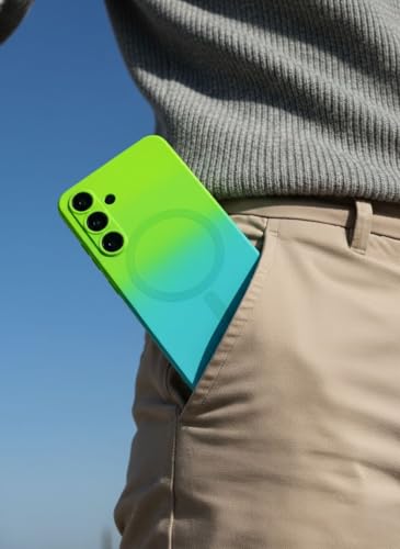 Image of amazon basics Gradient Mag-Safe Case for Samsung Galaxy A56 5G | Soft Silicone Shockproof Cover with Camera Protection | Slim Lightweight Design | Smooth Touch & Durable - Green & Blue