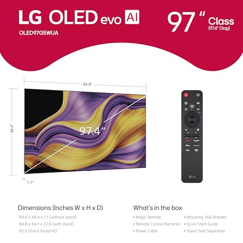 Image of LG 97-Inch Class OLED evo AI 4K G5 Series Smart TV w /Dolby Atmos, Dolby Vision, HDR10, AI Super Upscaling 4K, Filmmaker Mode, Wow Orchestra, Alexa Built-in (OLED97G5WUA, 2025)