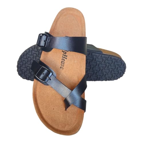 Image of Women's Genuine Leather Slippers | Comfort Sandals | Cushioned Suede Footbed | Anti-Skid Cork Sole | Flip Flips for Everyday Use