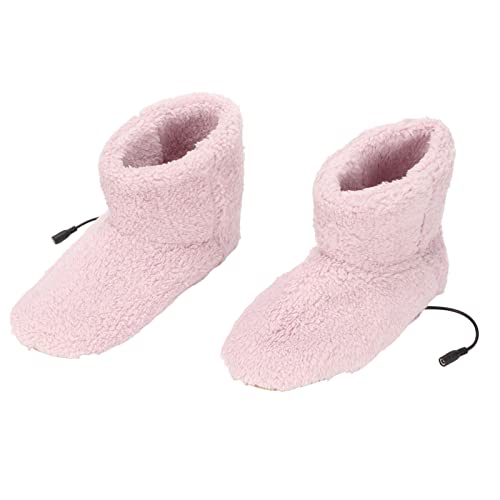 ZJchao Heated Foot Slipper with Ankle Wrap, USB Soft Relaxing Electric Plush Warming Heating Shoes, Boots Foot Warmers for Cold Winter (Pink)