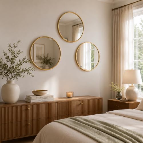 Image of Ali.G.I Round Wall Mirror, Modern Metal Framed Decorative Circle Vanity Mirror for Bathroom, Living Room, Bedroom & Entryway (Gold 18 inch)