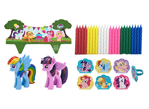 My Little Pony Its A Pony Party Officially Licensed Cake Topper with 24 My Little Pony Cupcake Topper Rings and 24 Assorted Spiral Candles
