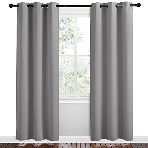 Image of NICETOWN Thermal Insulated Grommet Blackout Curtains, Silver Grey, 2 Panels, W42 x L78 -Inch, Kids Window Drape Panel for Nursery, Privacy Short Curtains