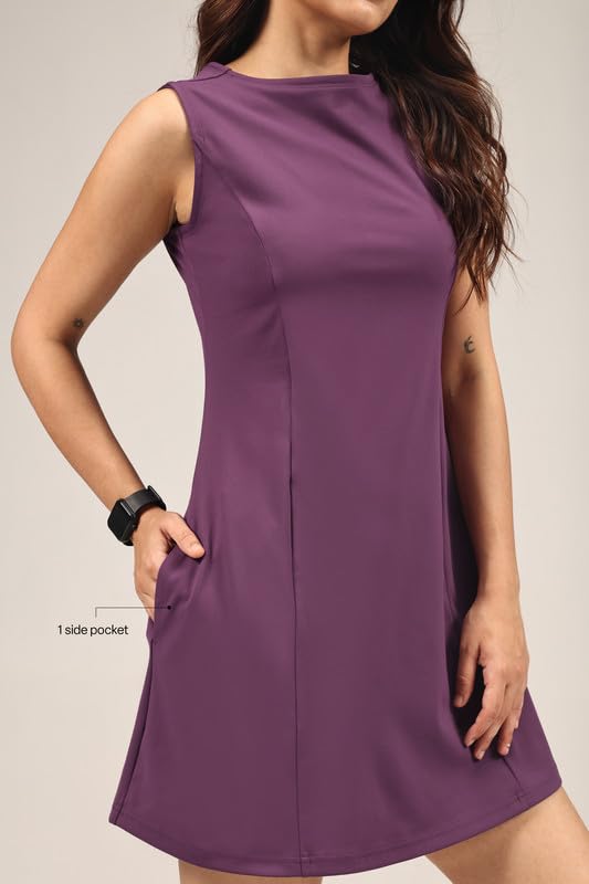 Image of BlissClub Womens Ultimate Dress, Fit & Flare Silhouette, Boat Neck Dress with Side Pocket, Soft Stretchy Everyday