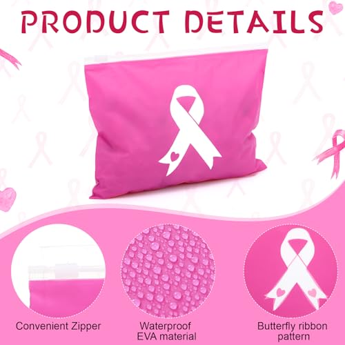 Capoda 98 Pcs Breast Cancer Awareness Accessories Includes Pink Ribbon Awareness Bracelets Hair Scrunchies Stickers Pins Makeup Bags Breast Cancer Survivor Items for Women Charity Event Supplies3
