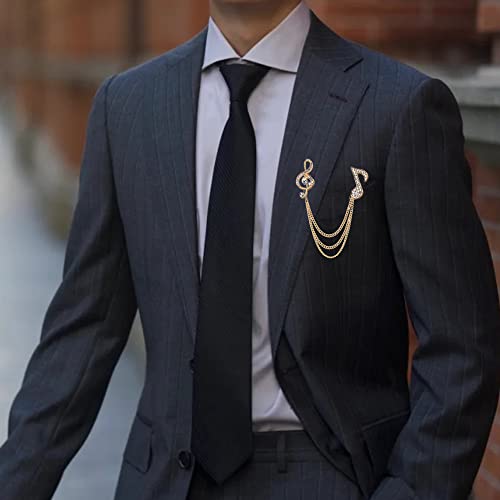 Image of Punk Skeleton Skull Long Chain Tassel Brooch Pin,Rhinestone Musical Note Suit Lapel Pin Hip Hop Brooch Jewelry for Women Men