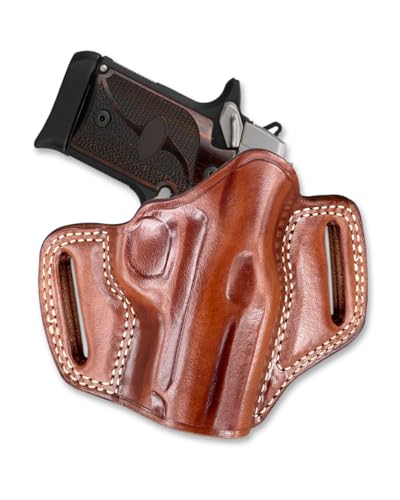 Masc Premium The Ultimate Leather OWB Pancake Holster Open Top Fit P938 9mm 3-inch. Right Hand Draw, Brown Color #1098#