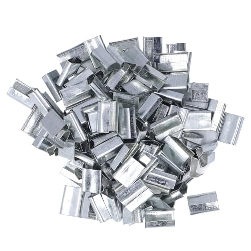 Agatige 200PCS Strapping Open Seal, 26x19mm Packaging Strapping Open Serrated Seals Banding Strapping Clips Plastic Poly Strapping Metal Buckle 500KG Galvanized Steel for 16mm Plastic Steel Strap