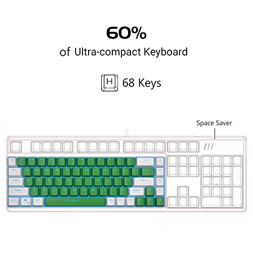 Magegee Portable 60% Mechanical Gaming Keyboard, Mk-Box Led Backlit Compact 68 Keys Mini Wired Office Keyboard With Blue Switch For Windows Laptop Pc Mac - White/Green #TOP2