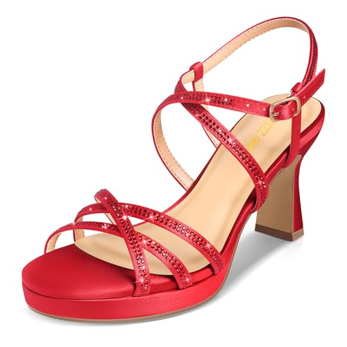 Sandales talons hauts plateforme confortables en satin avec strass