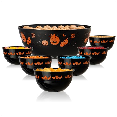 com-four® Set de 7 platos decorativos de Halloween - Set de platos para merienda - Platos para fiestas de Halloween (7 piezas - calabazas)