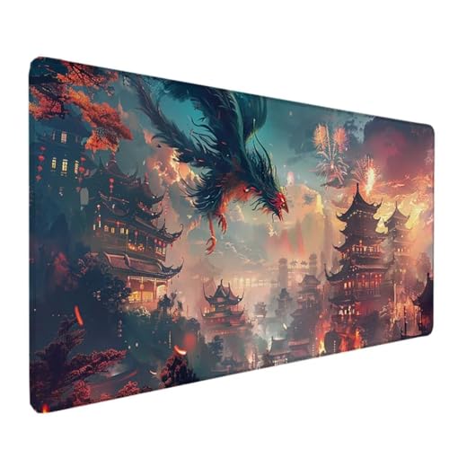 Tapis de Souris XXL 120 x 60 cm, Tapis de Souris Gamer Rouge Tapis de Bureau Japon Mouse Pad Antidérapant Étanche, Bords Cousus Tapis de Bureau Gaming pour la Bureau, Jeux, Maison Déco Cadeau D-4