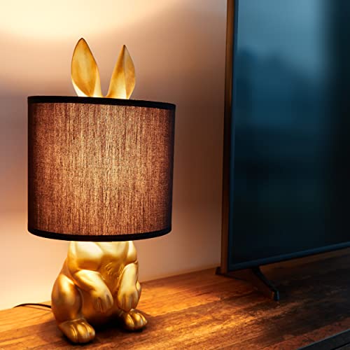 BRUBAKER Tisch- oder Nachttischlampe Goldener Hase - Tischleuchte mit Keramikfuß und Stoffschirm - 42 cm Höhe, Schwarz Gold