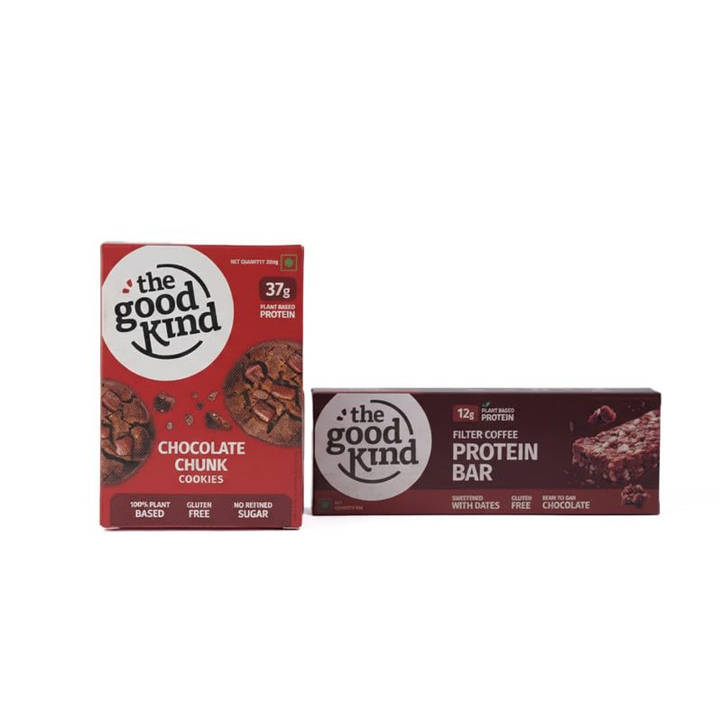 Image of The Good Kind Chocolate Chunk Cookies (1 Pack) & Filter Coffee Protein Bar (2 Pack), Plant Based Cookies & Bar, Perfect for Snacking, Gluten Free, Palm Oil free & Vegan (Combo Pack of 3)