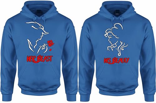 Beauty and The Beast Her Beauty His Beast Sweatshirt Hoodie- Pullover Couples Matching Valentine's Love Hood Multicolor3